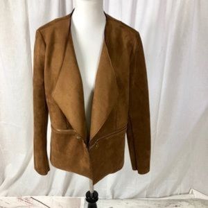 Faux Suede Open Front Jacket